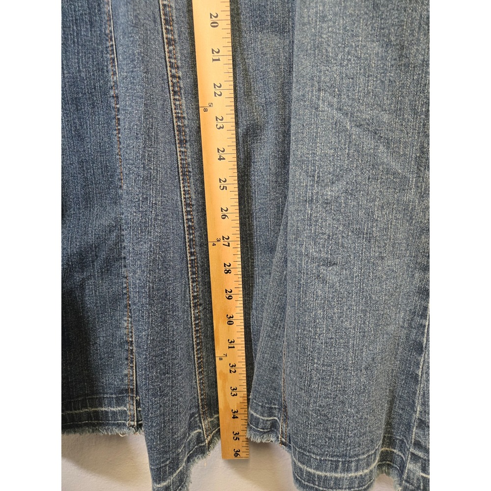 Cabi Denim Maxi Skirt High Waisted Raw Hem Paneled Flare Blue 8 - Picture 6 of 7